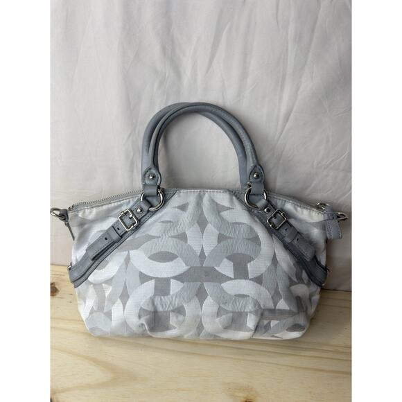 Coach Madison Sophia Satchel Grey Jacquard Fabric Purse Silver Hardware - Picture 4 of 16